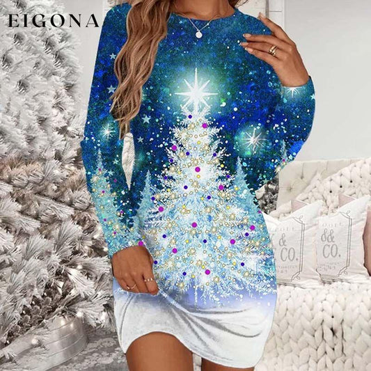 Casual Christmas Print Dress Blue best Best Sellings casual dresses clothes Plus Size Sale short dresses Topseller