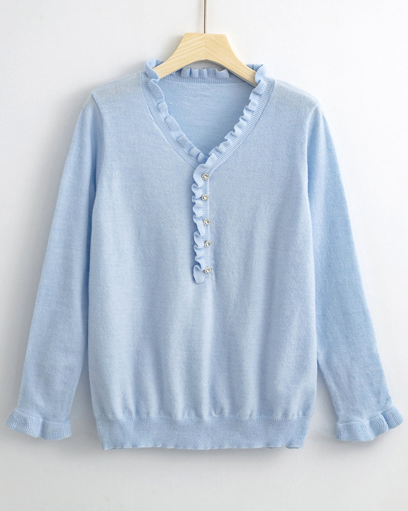 Elegant Solid Color Button Sweater 2023 F/W 23BF Pullovers