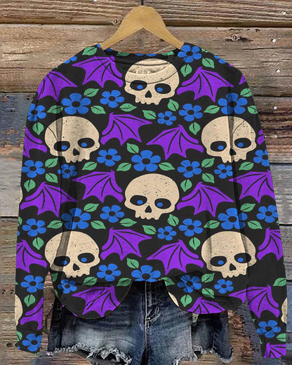 Colorful Skull Hippie Print Casual Sweatshirt halloween sweatshirts