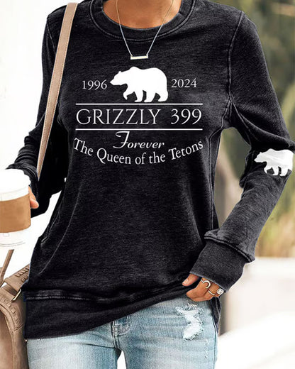 Women's Retro Grizzly 399 Forever The Queen Of The Tetons 1996-2024 Print Sweatshirt 2024 f/w cute animals sweatshirts