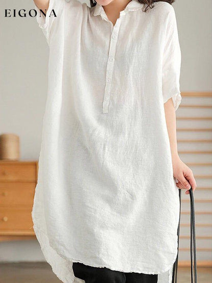 Medium Length Solid Cotton Linen Shirt cotton linens