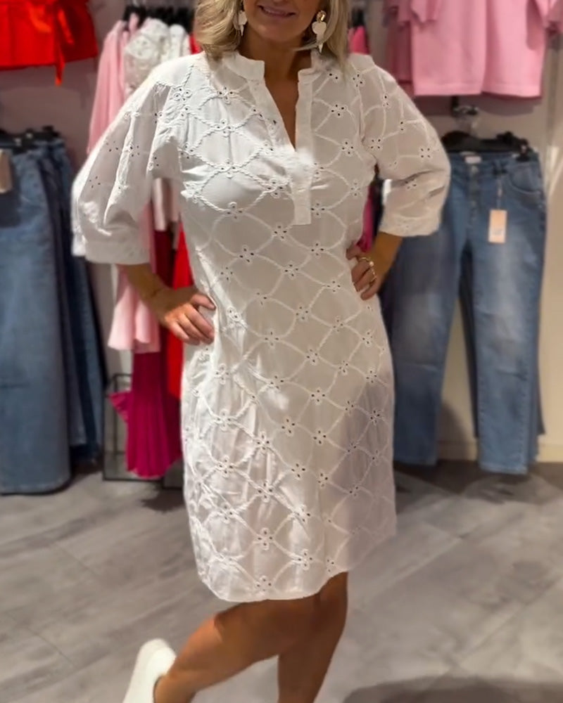 Long Sleeve Hollow Flower Loose Dress