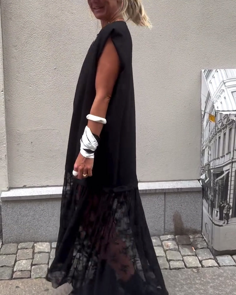 Ärmelloses Mesh-Patchwork-Kleid