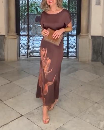 Positioned Flower Waist Satin Dress