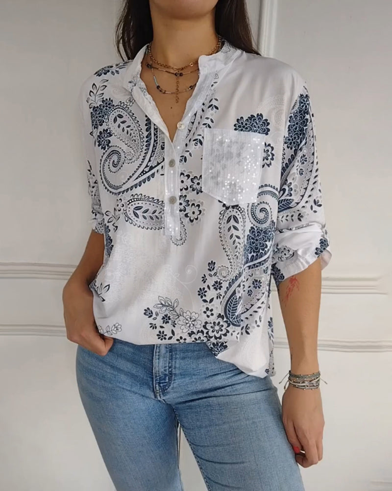 Retro button print blouse 2024 f/w blouses & shirts spring