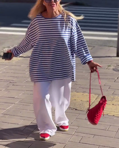 Lässiges gestreiftes Langarm-Top