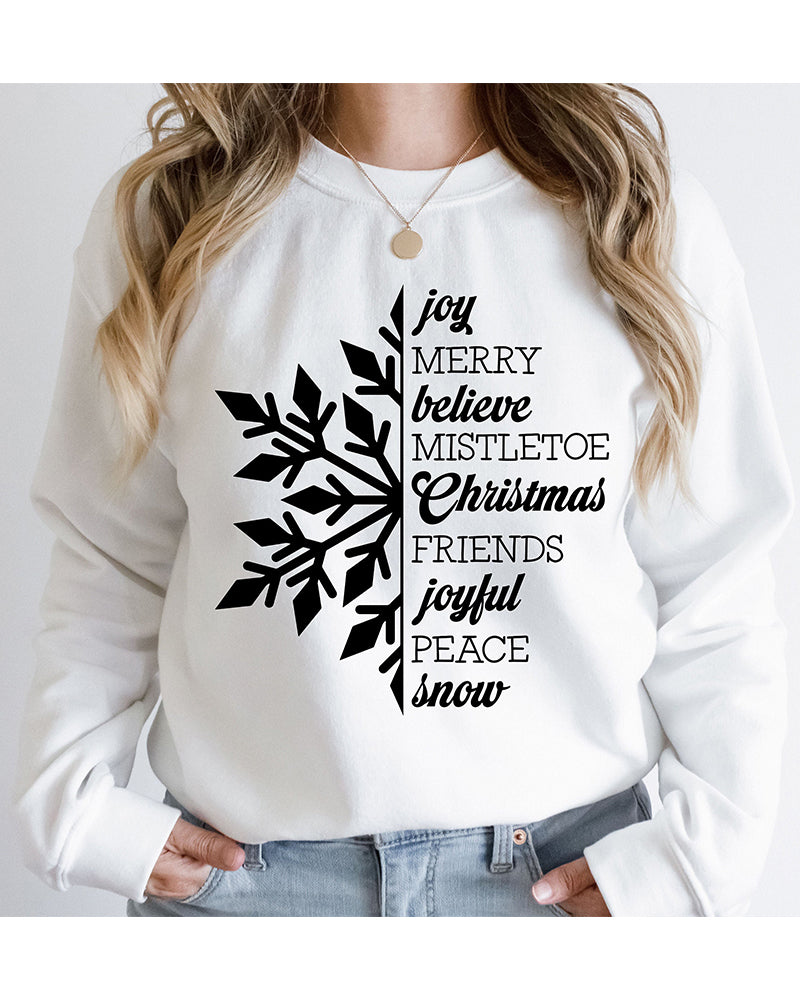 Christmas letters snowflake print casual sweatshirt 2024 f/w christmas sweatshirts