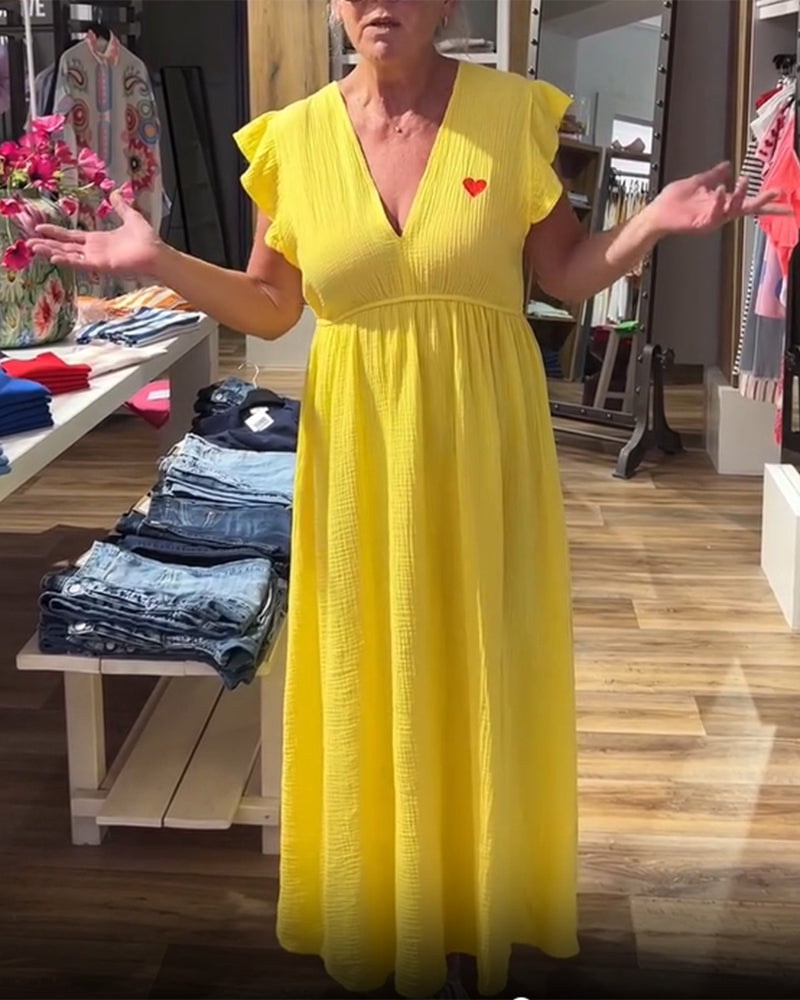 A-Linien-Kleid mit V-Ausschnitt und Rüschenärmeln