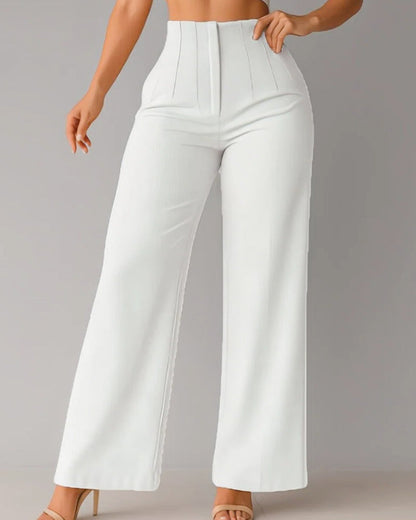 Solid Casual Blazer Wide Leg Pant