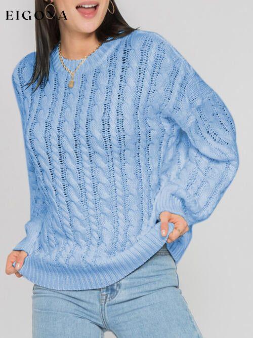 Openwork Round Sleeve Cable-Knit Sweater clothes Ship From Overseas sweater sweaters Sweatshirt X.W