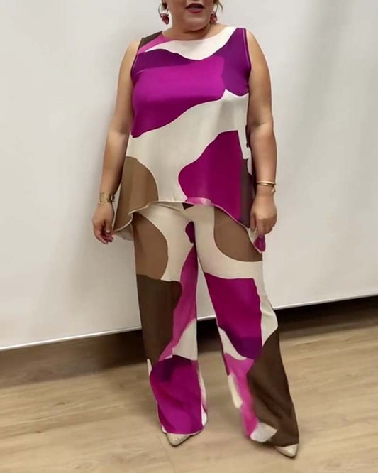 Abito senza maniche con motivo geometrico a gamba larga