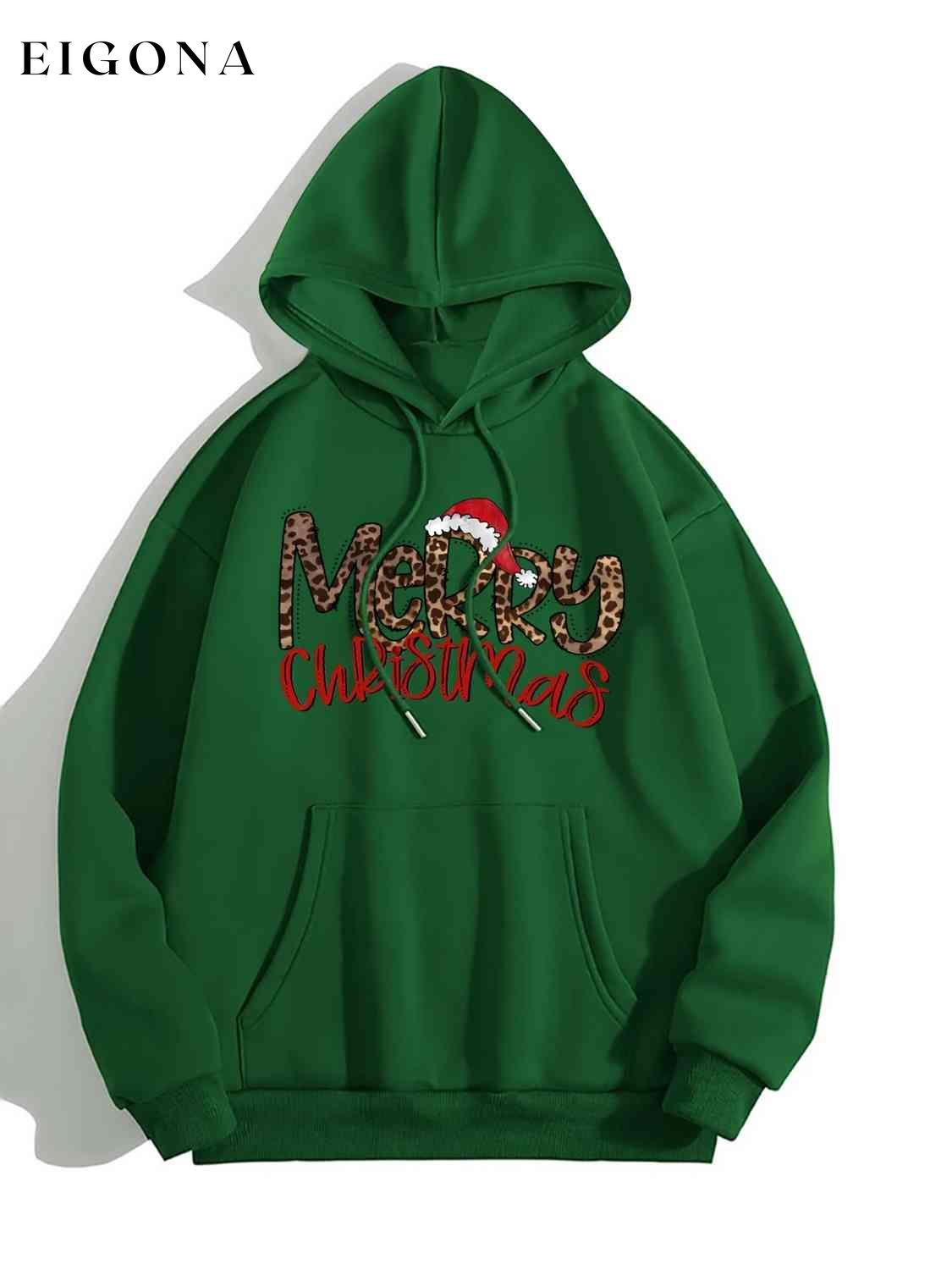 MERRY CHRISTMAS Graphic Drawstring Hoodie Green Christmas christmas sweater clothes E@M@E Ship From Overseas