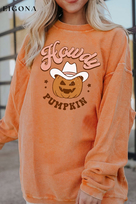 HOWDY Pumpkin Graphic Ribbed Sweatshirt Sherbet clothes Ship From Overseas shirt sweatshirt SYNZ top trend