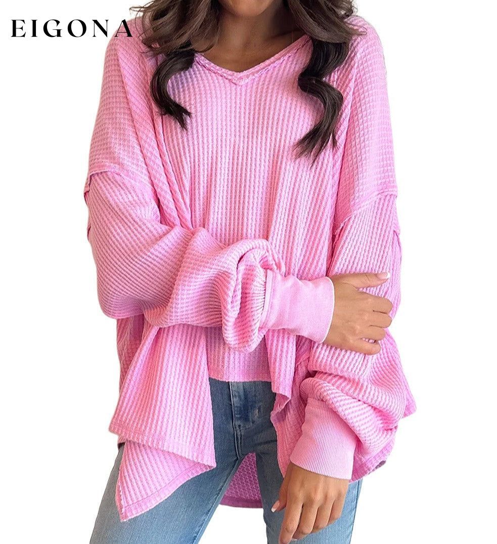 Bonbon Waffle Knit Exposed Seam High Low Top clothes Sweater sweaters