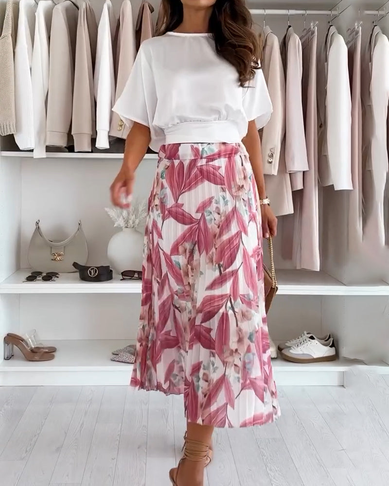 Camicetta a maniche corte con lacci in vita in tinta unita