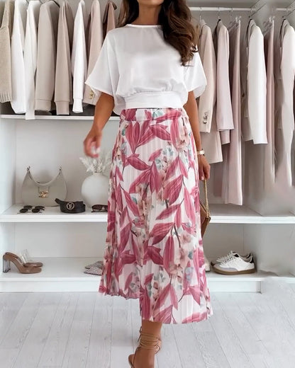 Camicetta a maniche corte con lacci in vita in tinta unita