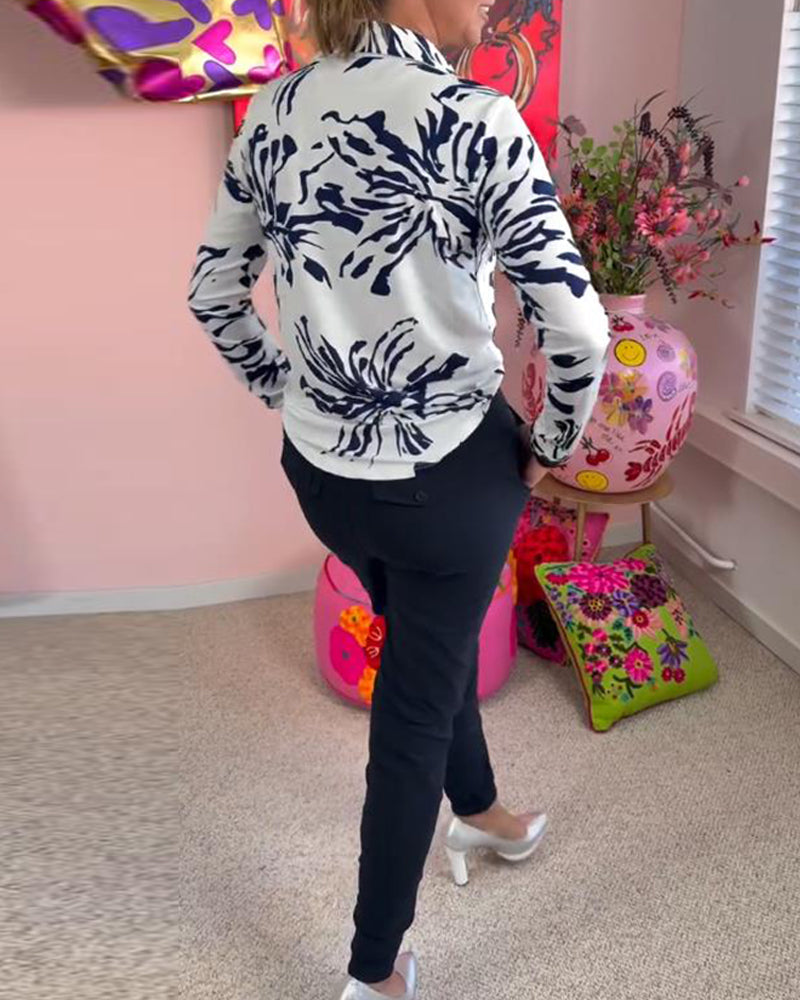 Langarmhemd mit Revers-Print