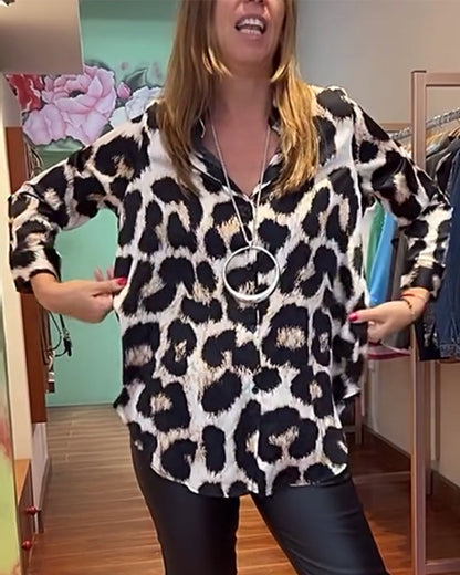 Casual leopard print nine points sleeves blouse 202466 blouses & shirts spring summer