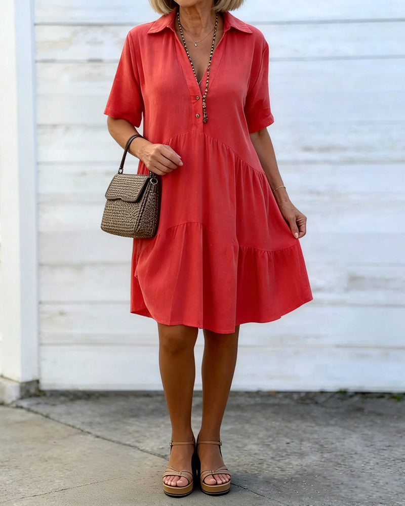 Lapel Button-Down Shirt Dress