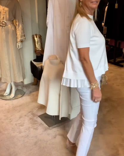 Pleated Round Neck Solid Color Top