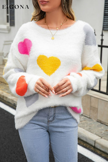 Heart Pattern Round Neck Long Sleeve Sweater clothes Ship From Overseas Sweater sweaters Sweatshirt trend Y.S.J.Y