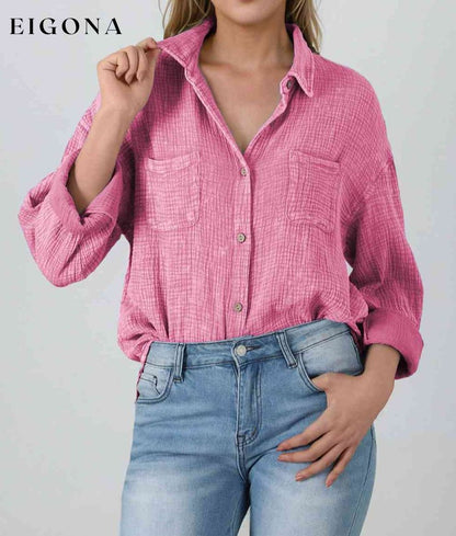 Textured Button Down Shirt Carnation Pink button down shirt clothes Ship From Overseas shirt SYNZ top