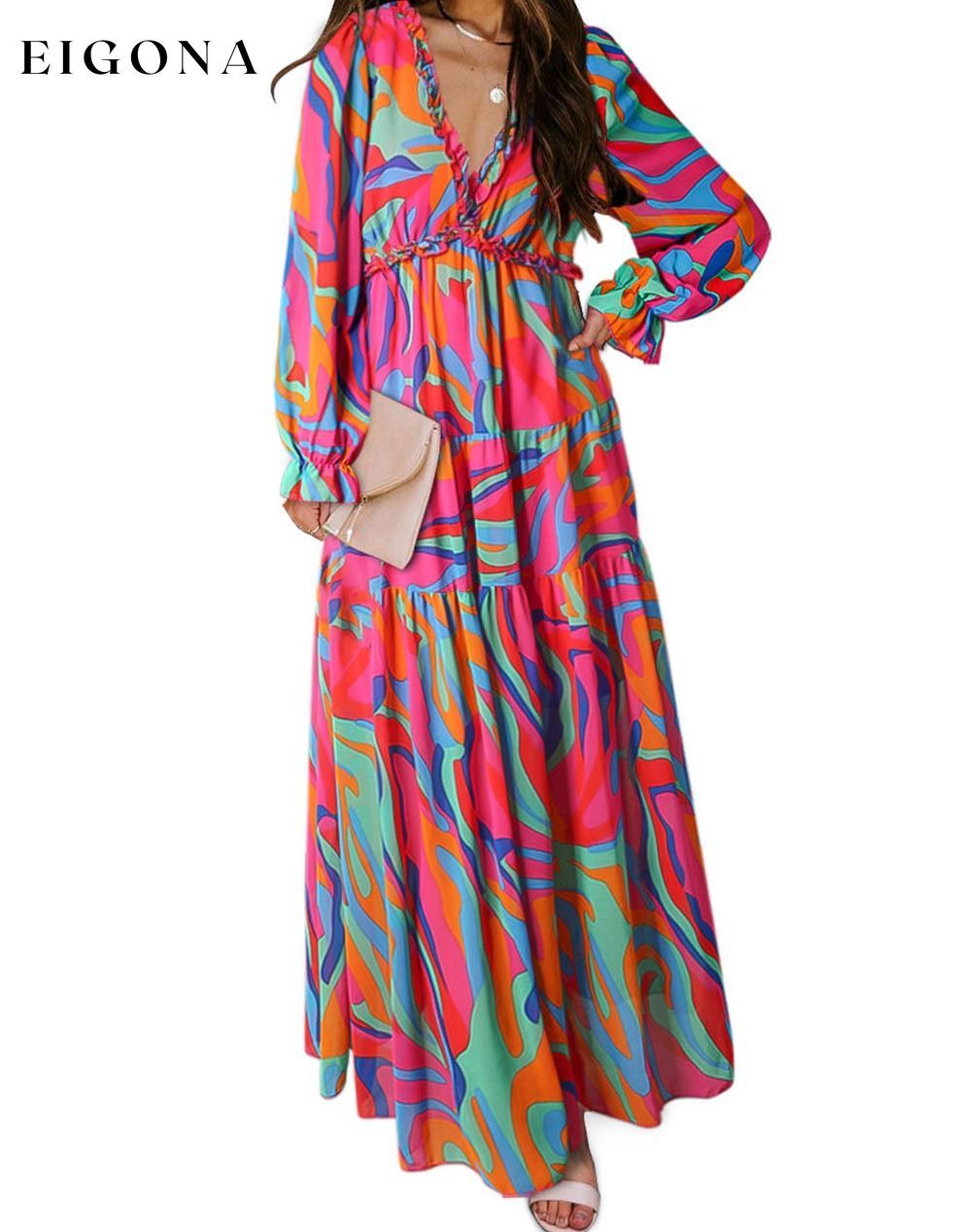 Multicolor Wild Lotus Ruffle Tiered Maxi Dress All In Stock Best Sellers clothes Color Pink Day Valentine's Day dress dresses maxi dress Occasion Wedding Print Abstract Season Spring Silhouette A-Line Style Bohemian