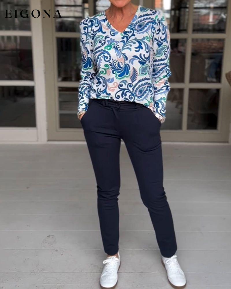 Casual printed long sleeve top blouses & shirts spring summer