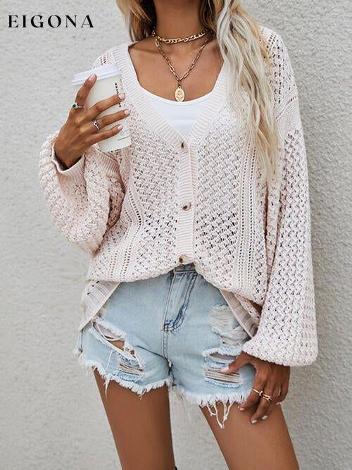 Openwork Button Front Cardigan Cream cardigan cardigans clothes Ship From Overseas sweater sweaters X.W