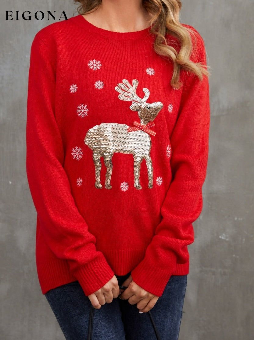 Sequin Reindeer Graphic Ugly Christmas Sweater C.J@MZ christmas sweater clothes holiday sweater holiday sweaters Ship From Overseas