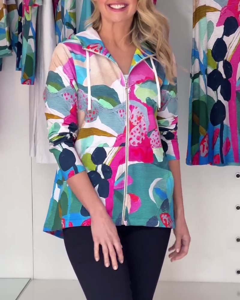 Colorful print lapel casual zip-up jacket 2023 f/w 202466 jackets spring