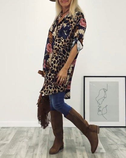 Lapel leopard print shirt