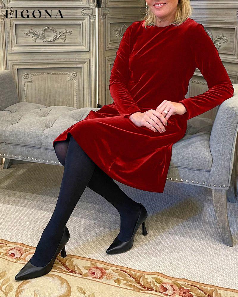 Pocket Velvet Round Neck Dress Red 2023 f/w 23BF casual dresses Clothes Dresses