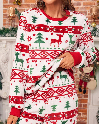 Christmas Themed Print Warm Long Sleeve Pajama Sets 2024 f/w Christmas matching family outfits two-piece sets