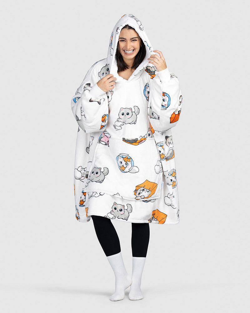 Grey cat print blanket hoodie 2024 F/W blanket hoodie