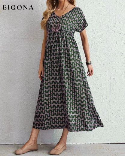 V neck short sleeve long dress Green 23BF Casual Dresses Clothes Dresses Spring Summer Vacation Dresses