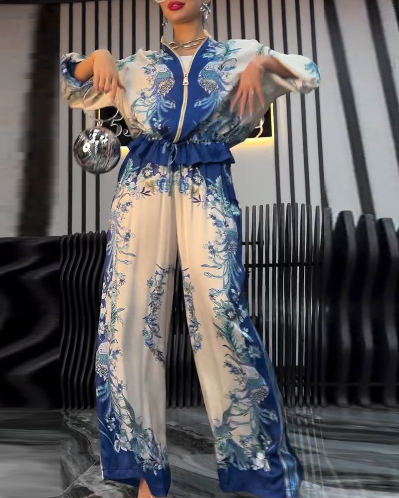 Abito a gamba larga con cerniera e colletto rialzato