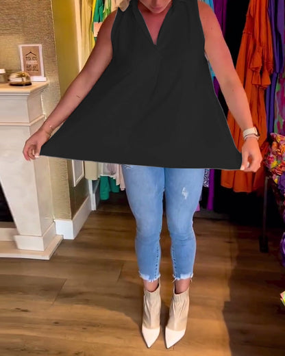 Top froncé sans manches à revers