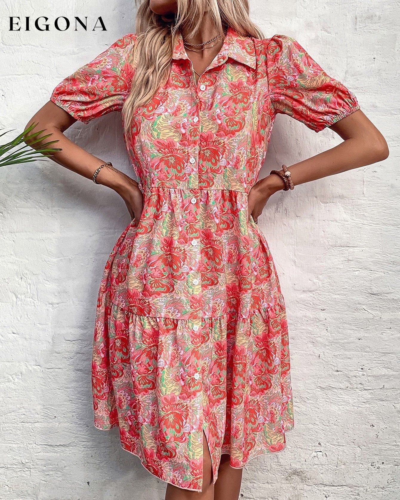 Floral Print Short Sleeve Dress Casual Dresses Clothes Dresses SALE Spring Summer