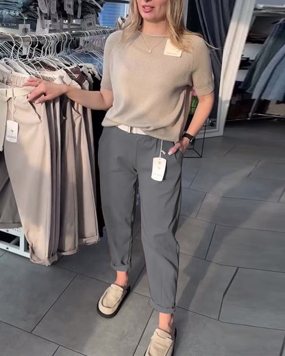 Einfarbige, lässige, gerade Hose