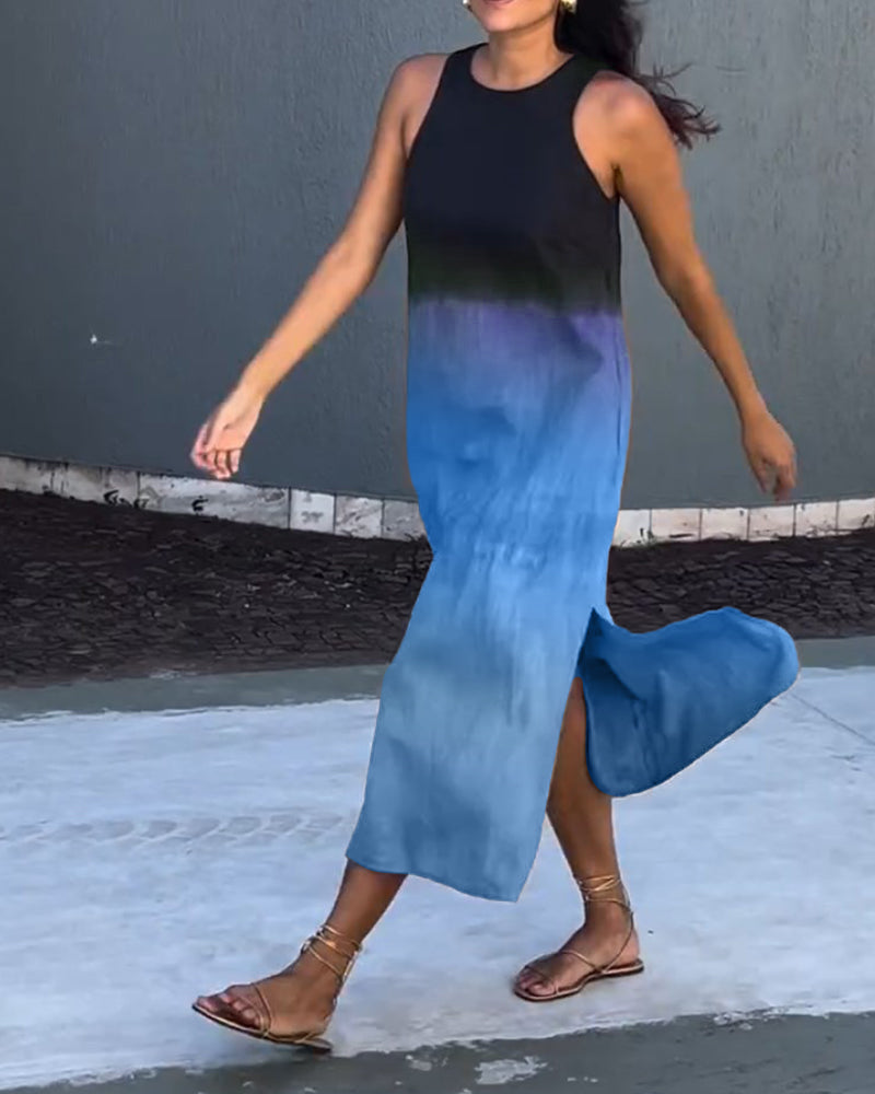 Ermeløs gradient kjole med rund hals