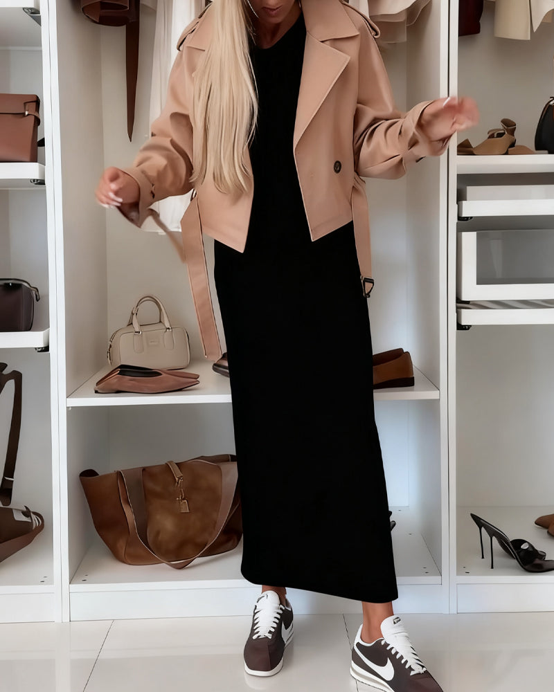 Solid Round Neck Slit Tunic Dress