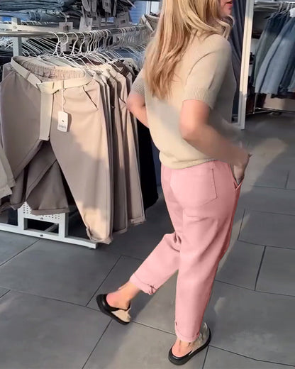 Einfarbige, lässige, gerade Hose