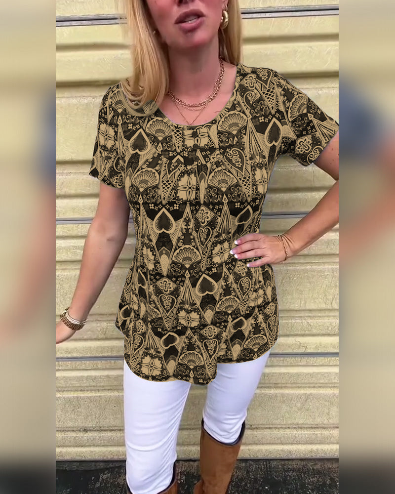 Lässiges Retro-T-Shirt mit Rundhalsausschnitt und Aufdruck