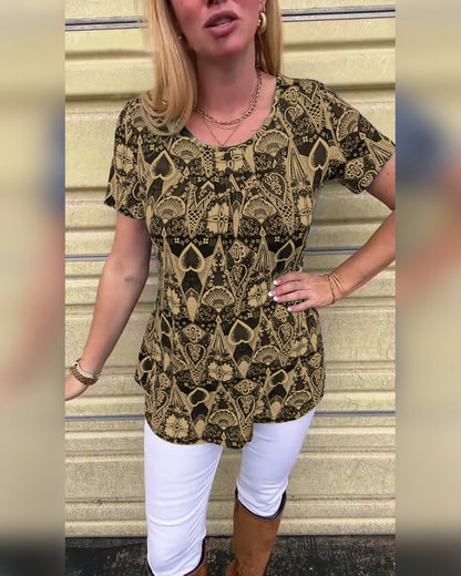 Lässiges Retro-T-Shirt mit Rundhalsausschnitt und Aufdruck