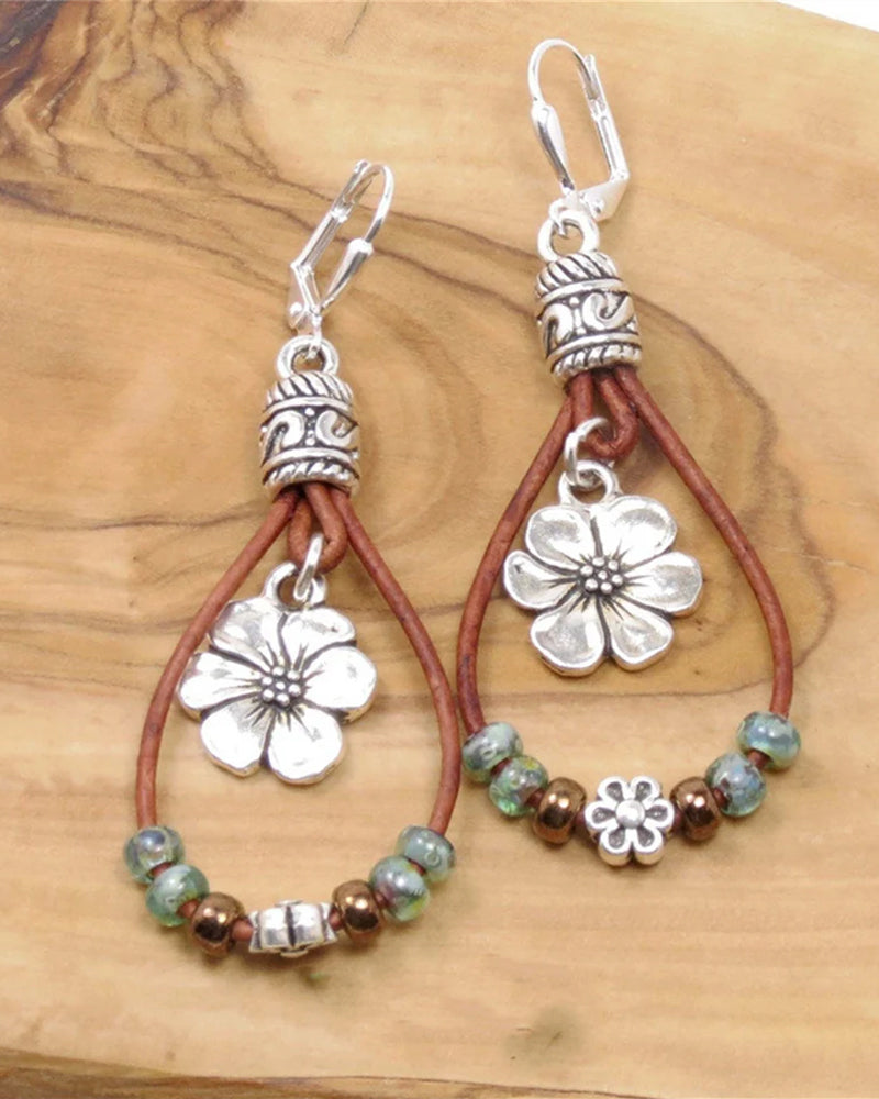 Boho Leather Rope Flower Simple Earrings