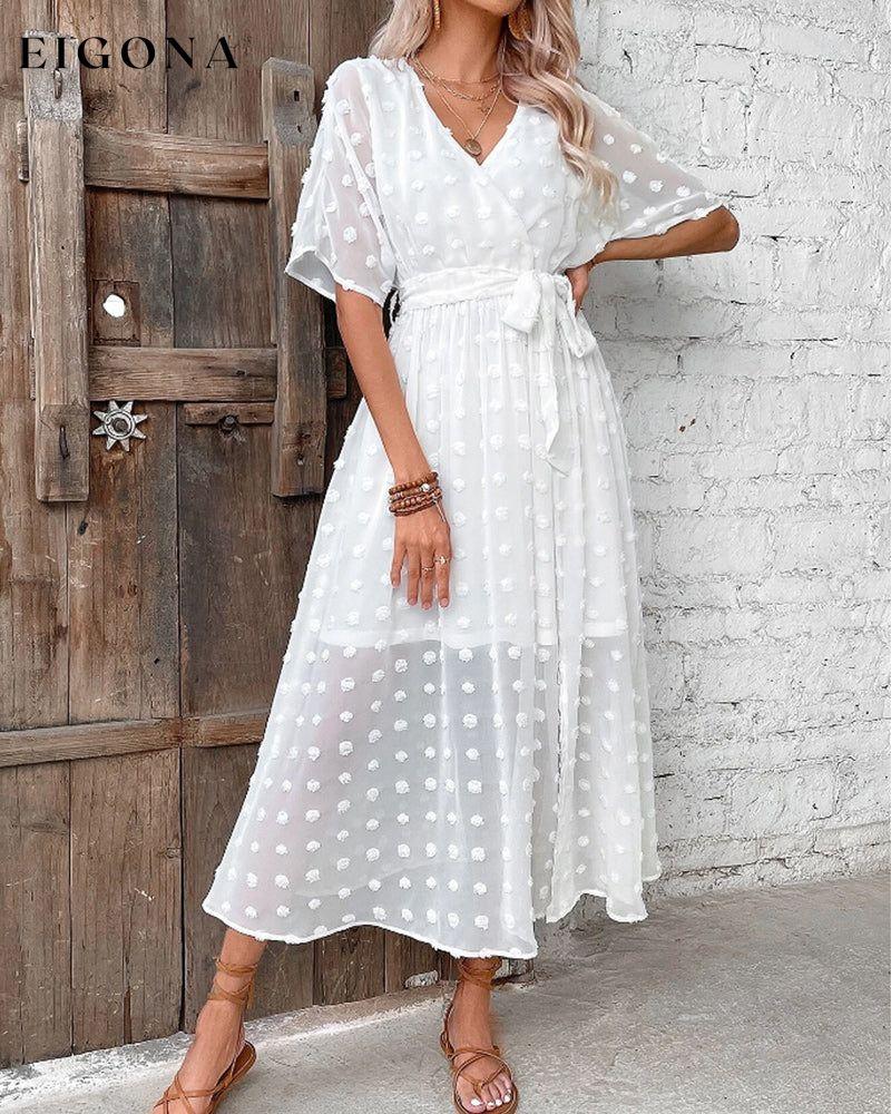 Solid color v neck elegant dress White 23BF Casual Dresses Clothes Dresses Spring Summer