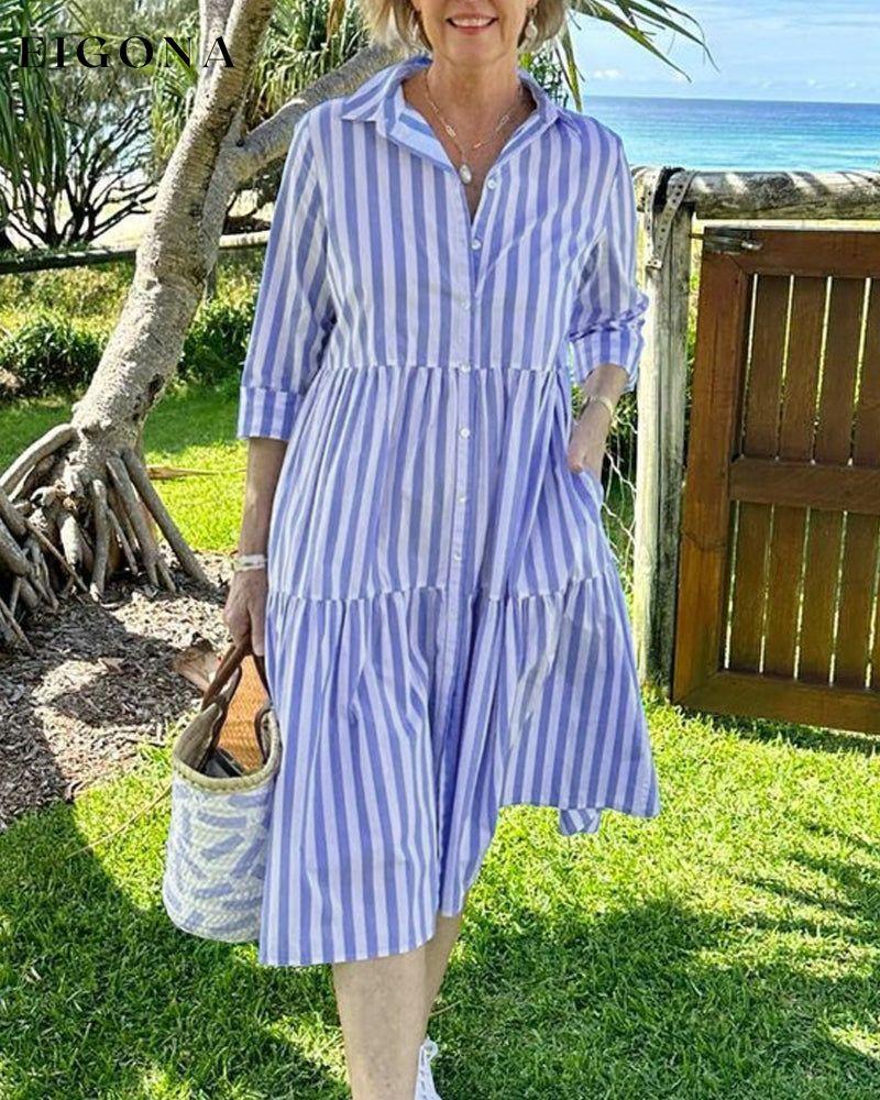 Shirt Collar Stripe Print Dress 23BF Casual Dresses Clothes Dresses Spring Summer