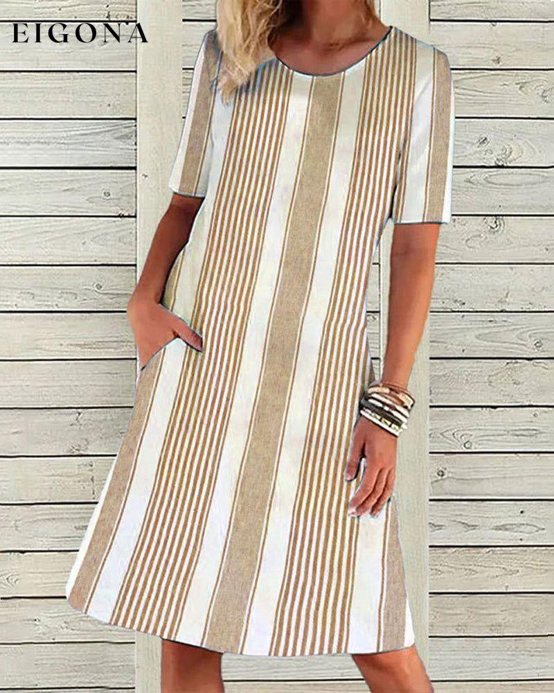 Striped round neck dress Yellow 23BF Casual Dresses Clothes Dresses Spring Summer