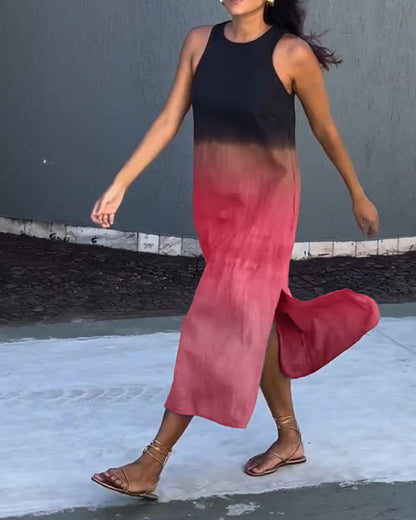 Ermeløs gradient kjole med rund hals